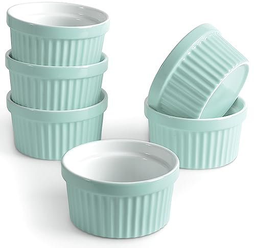 homEdge Set di 6 pirottini in porcellana da 240 ml, per gelato, crème brûlée, soufflé, da forno, colore: turchese