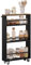 WOLTU Carrello da Cucina a 3 Ripiani, Scaffale Stretto con Ruote Bloccabili e Maniglia, Carrellino Salvaspazio Multiuso in Legno e Metallo, Nero e Marrone Vintage