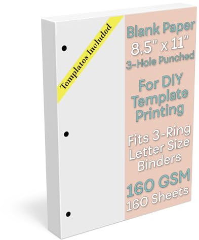 SORT Out My Life Briefpapier blanko, 3-fach gelocht, 160 Blatt/320 Seiten, 160 g/m², 19,1 kg, maximale Dicke Druckerpapier 21,6 x 27,9 cm, Druckvorlagen für DIY-Planer (LET-3H-B-160GSM)