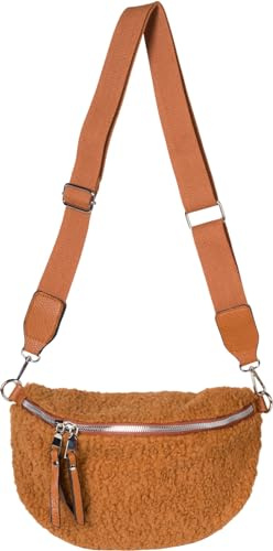 styleBREAKER Damen Halbmond Schultertasche Teddy | 30x17x9 cm Crossbody-Bag, 2-Wege-Zipper am Hauptfach, innenliegendes Fach, stufenlos 85-134 cm anpassbarer breiter Gurt.