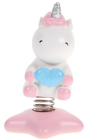 MUCKLILY Pink Unicorn Shaking Head Ornament, Resin Desktop Decoration for Office Desk or Bedroom, Car Dashboard Accessories, Nodding Cartoon Toy