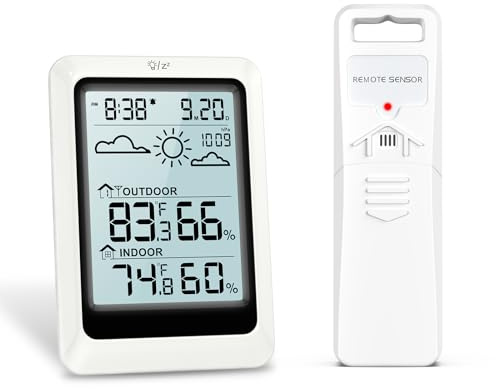 ORIA Wireless Weather Station with Outdoor Sensor, Forecast and Barometer | Indoor and Outdoor Temperature and Humidity, Min/Max Records, Time Date Alarm Snooze, 100m Range, Backlit Display