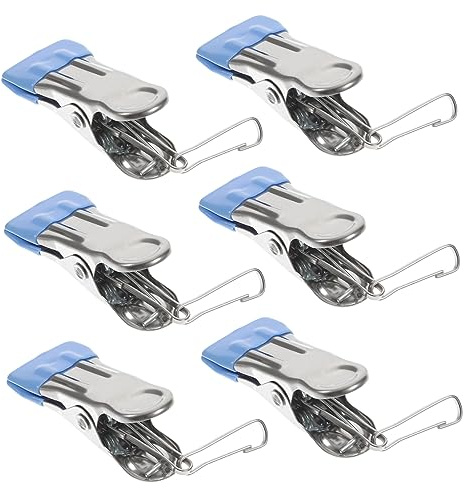 CAXUSD 6pcs Heavy Duty Stainless Steel Clothespins Strong Grip Hanger Clips for Laundry Towel Drying and Closet Organization Versatile Use for Clothes Food Bags and More