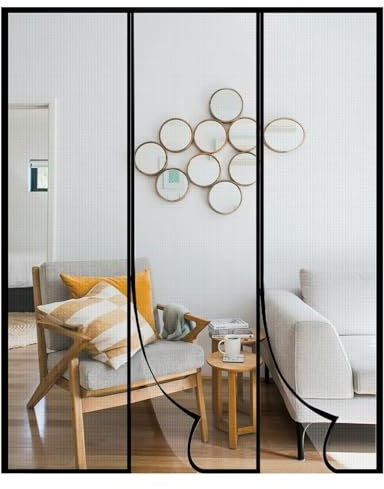 Magnet Fliegengitter Tür, 95x190cm Kinderleichte Klebemontage Fliegengitter Tür,Ohne Bohren, für Kellertür Schiebetür Wohnwagen, Schwarz