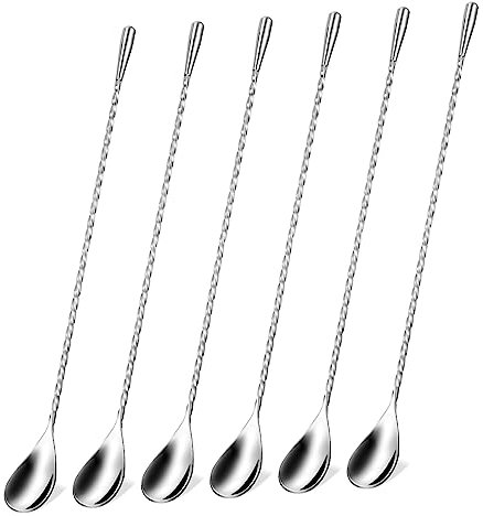 LABRIMP 6pcs Stainless Steel Mixing Spoons Bar Spoon Cocktail Stirring Long Handle for Drinks Bar Home Party