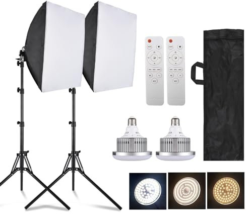 Andoer Kit d'éclairage pour studio photo avec lumière LED bicolore de 85 W, 2 boîtes à lumière de 40 x 40 cm, 2 trépieds de 1,7 m, 2 télécommandes, 1 sac de transport
