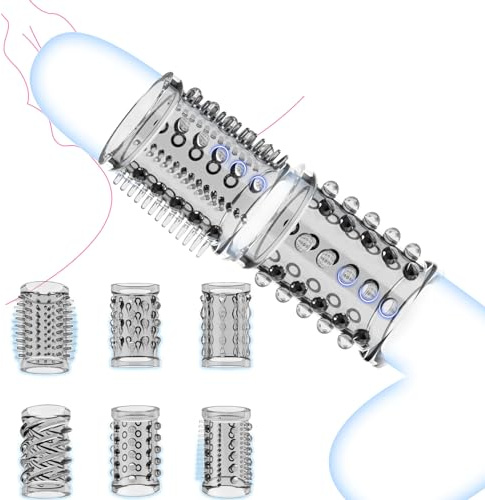 Penismanschetten, 6er Pack Penis Sleeve Transparente Wiederverwendbare Penishülle für Penisvergrößerung Sexspielzeug für Männer, Penis Sleeve Erbessern Ausdauer &Sensibilität
