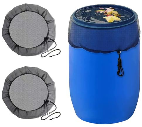 2 Stück Regentonnennetz 80cm, Regentonnen Netz mit Zugkordel, Verstellbares Wetterbeständiger Regentonnennetz Schutznetz für Regentonnen