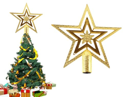 Onlvmyur Stella Albero di Natale in Plastica Punta Stella Albero di Natale 20cm Topper Albero di Natale per Albero di Natale(oro)