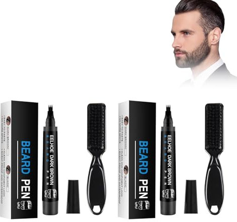 2 Pièces Crayon à Barbe pour Hommes, Homme Barbe Stylo Filler, Beard Oil, Stylo à Barbe Naturelle et Crayon Barbe de Remplissage, Stylo Barbe Imperméable, Anti-taches Crayon à Barbe Homme, Brun