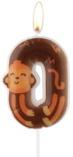 Velas de cumpleaños con números de mono, velas de cumpleaños de animales, velas con estampado de mono número 0, decoraciones de cumpleaños para niñas y niños, velas de pastel de mono para niñas y