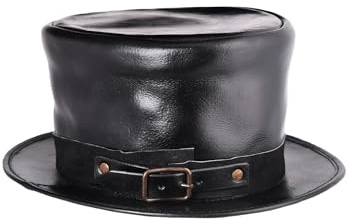 Ulfberth – Herren Leder Zylinder – Schwarzer Lederhut - Steampunk Hut – Hutband aus Wildleder mit Schnalle – Used-Look – Gothic, Rocker, Pestdoktor