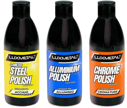 Lux Metal – Kit 3 Metal Polish zum Polieren 250g A-B-C hart fein S. fein – Polier-Schleifpaste für Metalle Edelstahl Aluminium Messing Bronze Kupfer beseitigt Kratzer Oxidation Chrom Autokarosserien