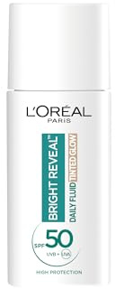 L’Oréal Paris Bright Reveal UV Fluid Tinted Glow - Pearl - SPF 50+ for Face, 3% Niacinamide and UVB + UVA Protection, Protects, Prevents and Corrects Dark Spots, Sunspots and Age Spots, 50ml
