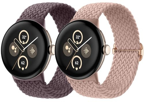 Maledan Set med 2 nylonarmband, kompatibla med Google Pixel Watch-armband, elastiskt flätat nylonarmband för Google Pixel Watch 4/3 41 mm, 45 mm/2/1, dam och herr, Pixel Watch 4/3 (41mm)/2/1, Nylon