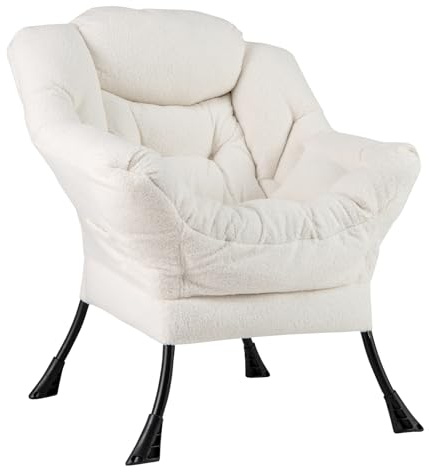 RELAX4LIFE Relaxsessel Stoff, moderner Ohrensessel, dick gepolsterter Loungesessel mit Armlehnen & Kopfkissen & Metallrahmen & Seitentasche, Einzel Sessel für Wohnzimmer & Schlafzimmer (Beige)