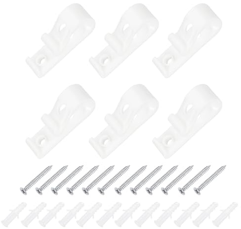 sourcing map 6Pcs 50x15mm Roller Shade Chain and Cord Hold Down, Curtain P Clip Fixation Hooks, Bead Chain Tension Device with Screws for Roller Blinds, Roman Shades, White