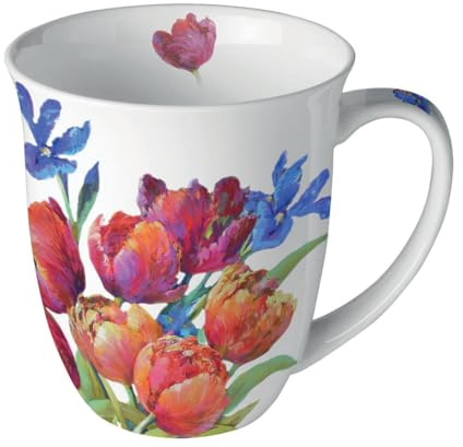 Ambiente Teetasse Kaffeetasse Becher Mug 0,4l Blumen Tulpen Frühling Sommer Fine Bone China Porzellan Serie tulips of joy