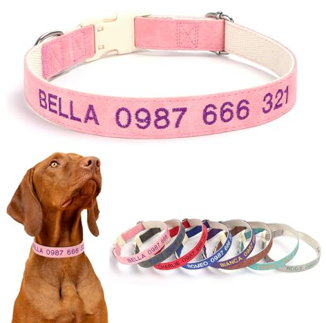 Hundehalsband Personalisiert, Verstellbares Weich Besticktes Hundehalsband Mit Schnalle Wildleder Hunde Halsband Mit Namen Und Telefonnummer FüR Alle HundegrößEn Halsband GroßE Hunde
