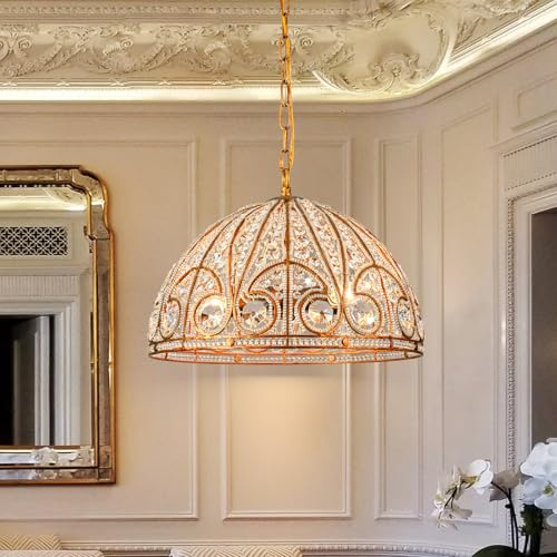 OYIPRO Moderner Luxus-Kristall-Kronleuchter, höhenverstellbar elegante Pendelleuchte aus Messing, 5 Lichter schalenförmige Hängeleuchte für Esszimmer, Wohnzimmer, Schlafzimmer, Küche