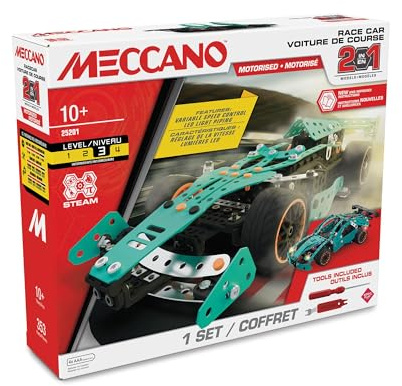BANDAI - 2-i-1 Racing Car Mechano - Byggsats 2 modeller Formel 1-353 delar, verktyg, instruktioner - F1 superbil bil monteringsaktivitetssats - Barnleksak 10+ - APM20108