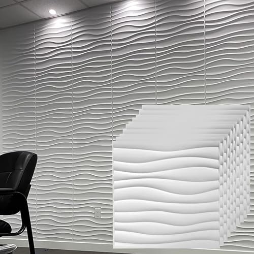 Oracra Wall Paneling Pvc Wave Wall Art Panel Decor for Large Wall, Living Room Shower Texture 3d Wall Paneling 50 Cm, DIY Square Waterproof Wallpaper Covering Kit(White,10pcs)