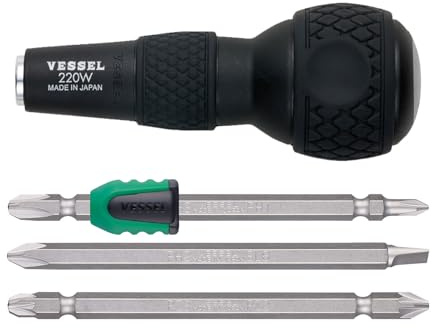 Vessel Ball Grip Replacement Screwdriver with Screw Mag Catcher Plus, Negative, Posi Drive 220W-3NMC