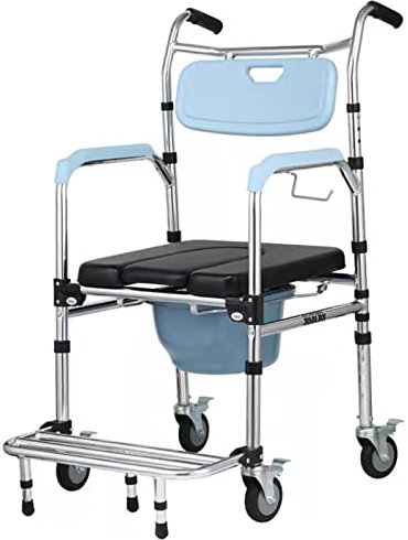 PLMNBQWE Sedia da Toilette Comoda per Camera da Letto con Ruote, Sedia a rotelle da Trasporto Comoda da Comodino Regolabile in Altezza per Anziani e Sedia a rotelle per Toilette Comoda