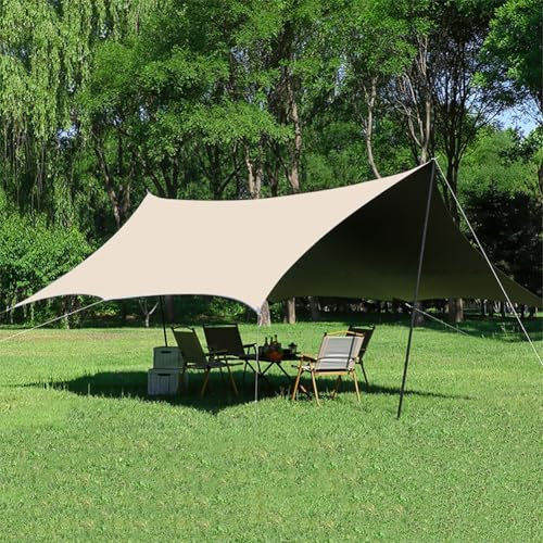 SLDAGe Zeltplane Wasserdicht 3x3,5m Große Tarp Ultraleicht UV Schutz, Leicht und Kompakt Camping Tarp mit Ösen + 8 Erdnägel+ 8 Seilen, für Picknick, Festival, Wandern, Outdoor-Aktivitäten, Beige