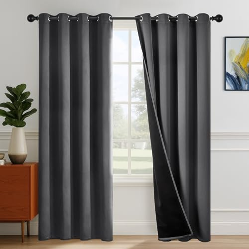 Deconovo 100% Verdunklungsvorhänge Vorhang Blickdicht Vorhänge mit Ösen Gardinen Wohnzimmer Thermovorhänge gegen Hitze Wärmeschutz Curtains Schallschutz, H175 x B140 cm, Dunkelgrau, 2er Set