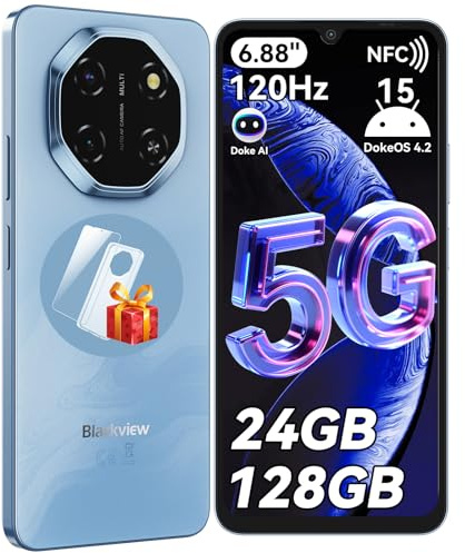 Blackview Shark 6 Smartphone 5G, 6.88''HD 120Hz Telefono Cellulare, Telefoni Android 15, Cellulari 24GB+128GB, Unisoc T8100, 5000mAh, 16+8MP, 5G Dual SIM/OTG/NFC/Face ID/Fingerprint
