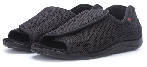 Chaussons Diabétiques Extra Larges pour Pieds Gonflés Large Oedème Chaussures Orthopédique Sandales Bout Ouvert en Mesh (Noir, Adulte, 50, Numérique, Système Taille Chaussures EU, Large)