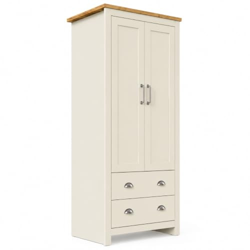 Ite 2 Door Wardrobe Hanging Rail Shelves Drawers Cream Oak 80x50x180cm