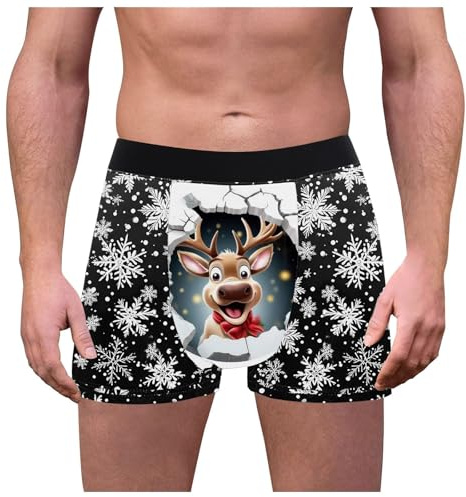 Generisch Boxer da uomo, Natale, divertenti, colorati, biancheria intima, costume da bagno con motivo a fiocco di neve, biancheria intima sportiva elastica per uomini e ragazzi