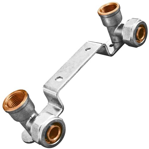 MegaHaustechnik Wandwinkel auf Montageplatte gekröpft mit1/2 Zoll Innengewinde IG Schraubfitting für Mehrschichtverbundrohr 20x2 mm (AußenØ x Wandstärke) aus Messing Verschraubung Trinkwasser geeignet