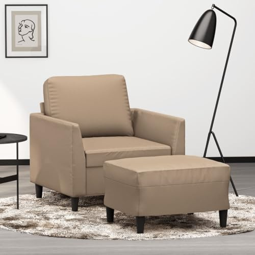 Owoxanthellate Sessel mit Hocker 80x77x80 cm Cappuccino-Braun Kunstleder, Modernes Design, Bequem & Robust, Schlafsessel klein für Wohnzimmer, Schlafzimmer, Büro