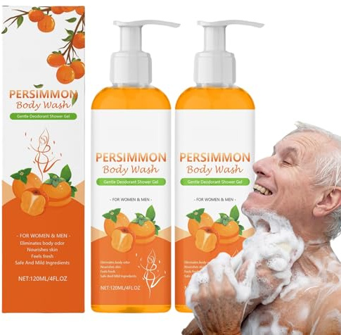 2 Piezas Gel De Ducha Natural De Caqui, 120 Ml Gel De Baño De Caqui, Jabón De Caquis Para El Olor De Las Personas, Desodorización Eficiente, Fragancia Duradera, Piel Suave Y Espuma