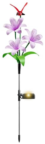 Luci solari da giardino, fiori di giglio, colibrì, realistiche, luci decorative da cortile, per patio, prato, portico, terrazza, balcone, cortile, vialetto