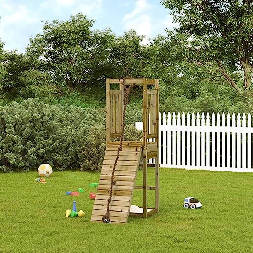 Ziaphsol Torre de juego con pared de escalada de madera de pino tratada a presión 53 x 114 x 169 cm juguete de jardín con caja de arena y pedestal para niños de 3 a 8 años de movimiento, aventura y