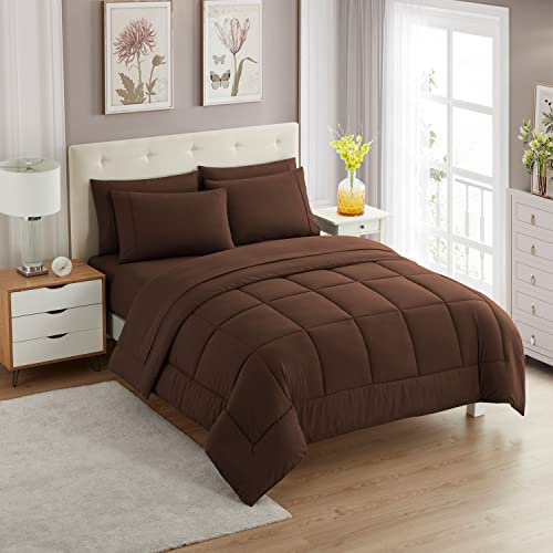 Sweet Home Collection Ultra Soft Down Alternative Set & Luxurious Bed Sheets, Polyester, Brown, Queen