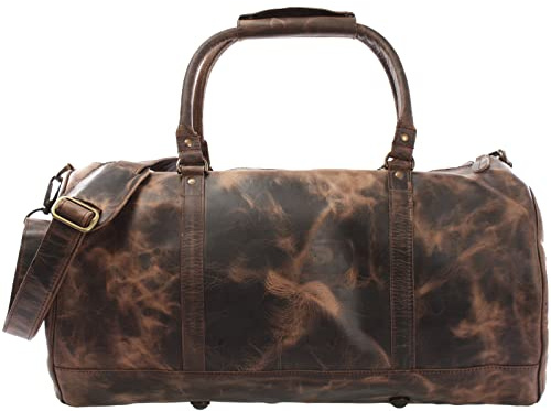 LECONI Reisetasche für Damen & Herren Ledertasche Weekender groß Sporttasche Männer + Frauen Handgepäck Sporttasche echtes Rinds-Leder Natur Retro 53x28x28cm Schlamm LE2004-wax