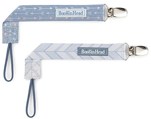 BooginHead by Infantino PaciGrip 2-Pack Pacifier Clips – Universal Fit, Gentle on Clothes, Keeps Pacifiers Clean & Close, Ages 0-36 Months, Blue Arrows