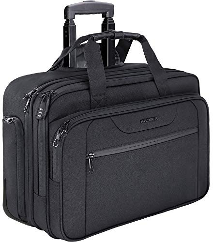 KROSER Trolley Business, Handgepäck Koffer, Rolling Case mit Rädern Bis zu 17,3 Zoll Laptop wasserdichte Übernacht-Rolltasche mit RFID-Taschen für Reisen/Schule/Männer/Frauen-Schwarz MEHRWEG