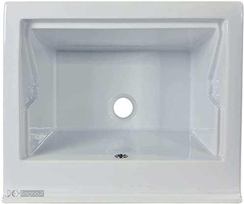 LAVATOIO PILOZZO CERAMICA 60 x 50 TUTTA VASCA PER TOP O MOBILE DA INCASSO O INSTALLAZIONE CON STAFFE ANCHE IN ESTERNO INCLUSO DI PILETTA IN ACCIAIO E SIFONE