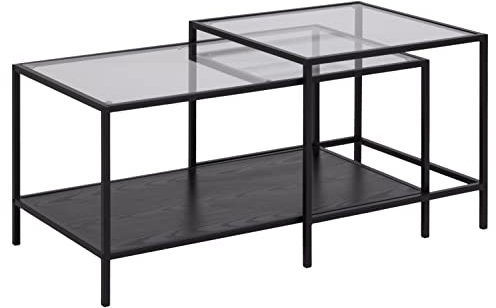 AC Design Furniture Jörn rechteckiger Couchtisch 2-teiliges Set, L: 90 B: 55 H: 50, Glas/Metall, Schwarz, 2 Stk.