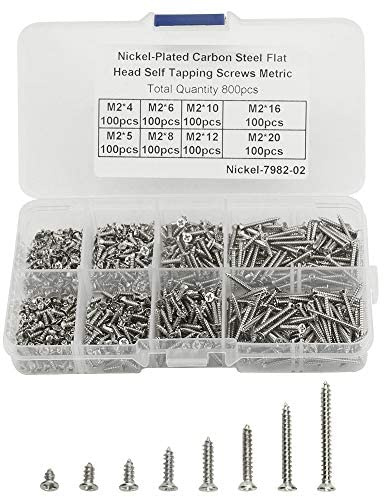 BGTXINGI 800 Stück 8 Arten M2 vernickelte Flachkopfschrauben selbstschneidende Schrauben Edelstahl Kreuzschlitz Linsenkopfschrauben Sortiment Kit gesammelt in einem praktischen Koffer