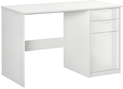 HOMCOM Computer Desk with Drawers High Gloss Workstation 120 x 60cm White