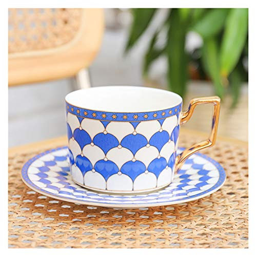 ZJCNHY Tasse de café Marocaine et Soucoupe en céramique Cappuccino après-midi Tasse de thé 250ml Service à Café 601 (Color : Flowers Blue)