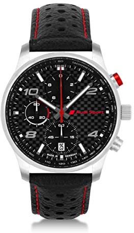 Audi Collection Chronographe Carbon Sport Montre Bracelet en Cuir pour Homme Noir/argenté/Rouge 3102200600