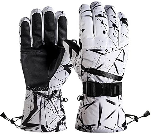 Orbgons Winter warm Skihandy Snowboarden wasserdichte Touch-Bildschirm-Handschuh mit Reißverschluss für Männer Handstulpen Spitze Perlen (White, XL)